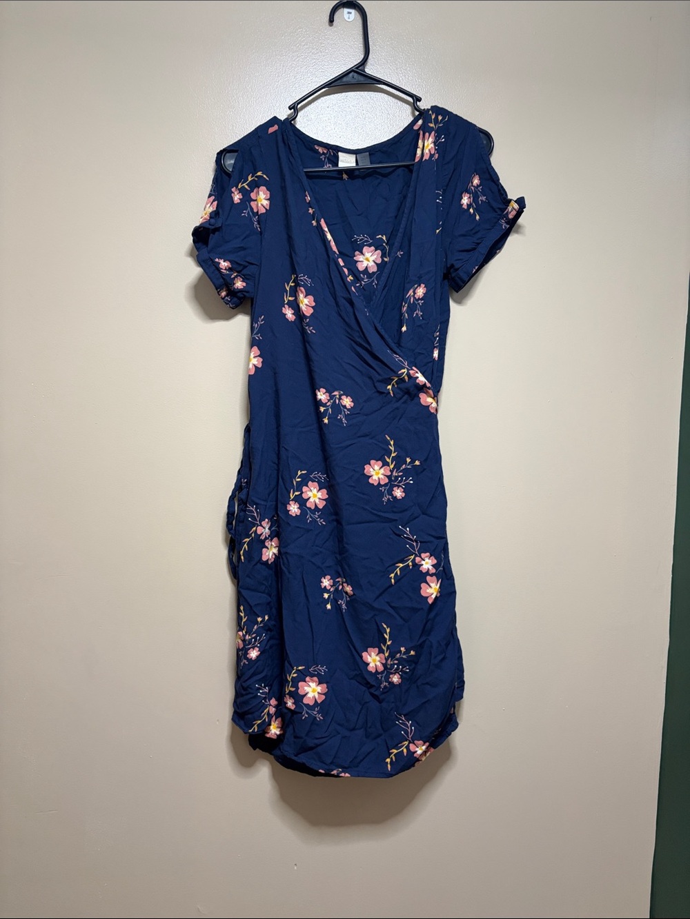 Roxy Navy Wrap Dress with Pink Floral Print